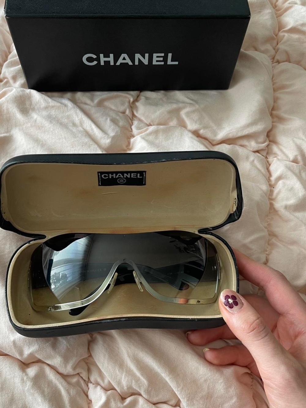CHANEL Shield Sunglasses in Black and Gray Gradient